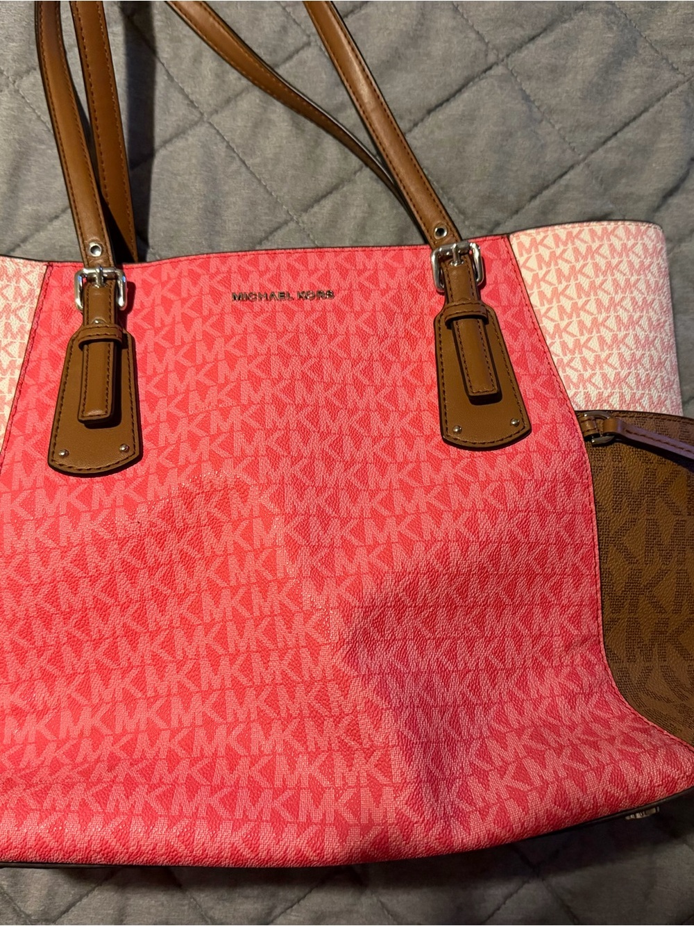 Michael Kors Pink and Brown Logo Tote